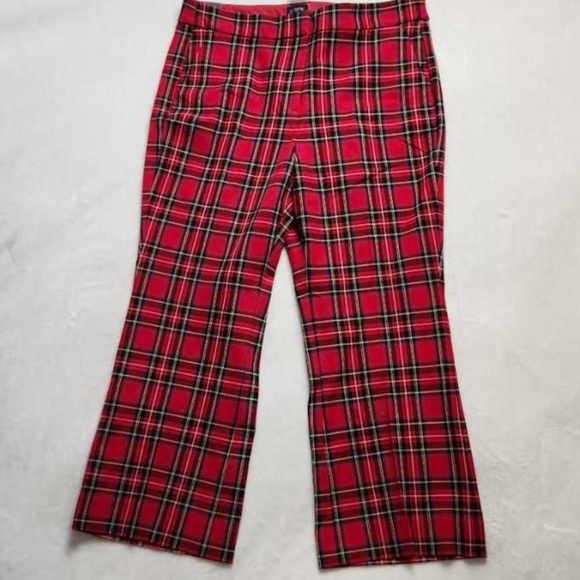J. Crew Kelsey Tartan Plaid Cropped Flare Red Cropped Pants Size 10 - Picture 7 of 10
